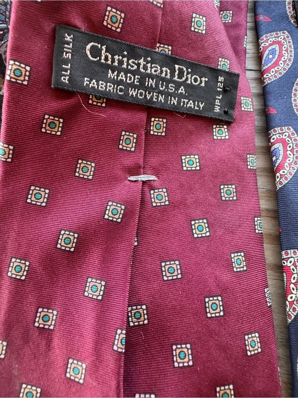 Dior Men's Neckties in Burgundy, Navy, Peach, Brown and Gray Patterns